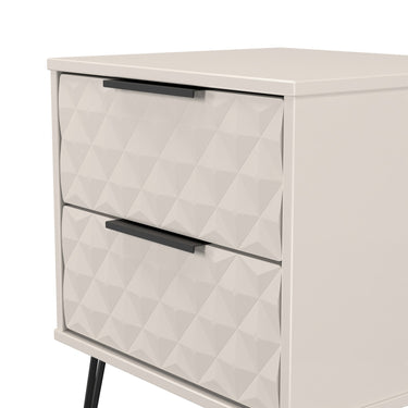 Harlequin 2 Drawer Bedside Cabinet in Kashmir Matt, close-up of the diamond-pattern drawer fronts