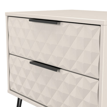 Harlequin 2 Drawer Wide Bedside Cabinet in Kashmir Matt, close-up of the diamond-pattern drawer fronts