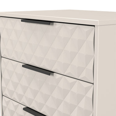 Harlequin 3 Drawer Midi Chest of Drawers in Kashmir Matt, close-up of the diamond-pattern drawer fronts