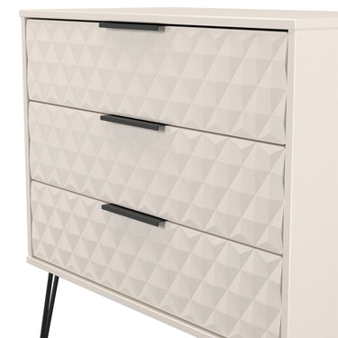 Harlequin 3 Drawer Wide Chest of Drawers in Kashmir Matt, close-up of the diamond-pattern drawer fronts