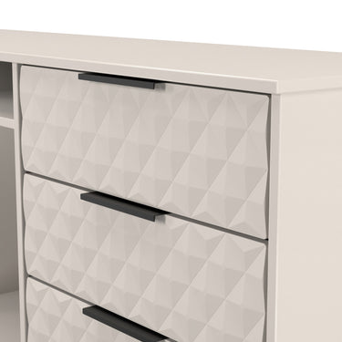 Harlequin 6 Drawer Wide Sideboard in Kashmir Matt, close-up of the diamond-pattern drawer fronts