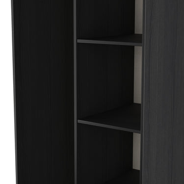 Harlequin Open Wardrobe in Black Ash, close-up of the open shelving