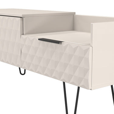 Harlequin Split Level TV Unit in Kashmir Matt, close-up of the diamond-pattern drawer fronts
