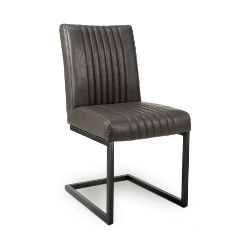 Asher Cantilever Leather Effect Grey Fabric Dining Chair