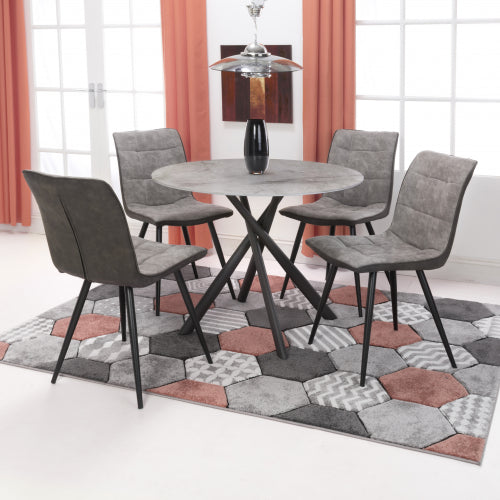 Avesta Grey Round Dining Table & 4 Rodeo Dining Chairs Set