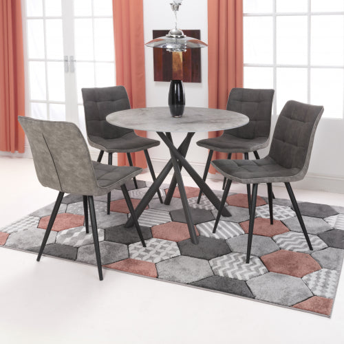 Avesta Grey Round Dining Table & 4 Rodeo Dining Chairs Set