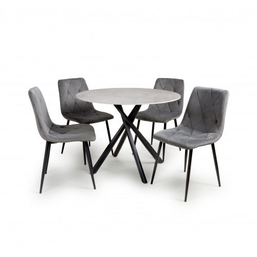 Avesta Grey Round Dining Table & 4 Vernon Dining Chairs Set