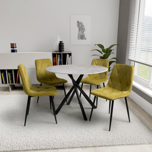 Avesta Grey Round Dining Table & 4 Vernon Dining Chairs Set