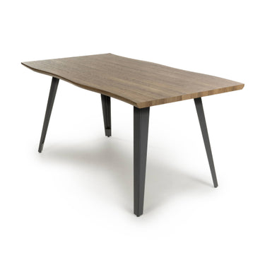 Curved Edge Dining Table Black Legs Discount Brown 1.6m Size