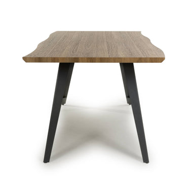 Curved Edge Dining Table Black Legs Discount Brown 1.6m Size