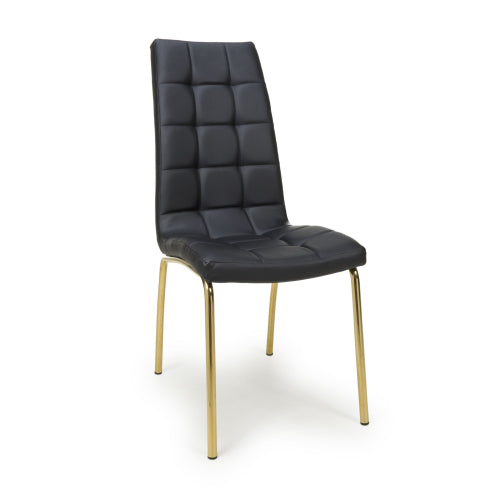 Jenner Leather Effect Grey / Black Fabric Gold Leg Dining Chair