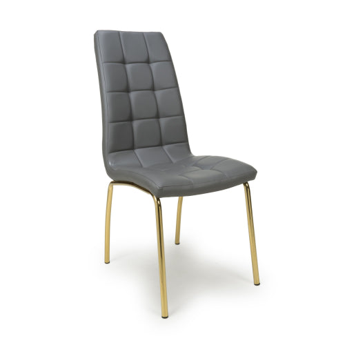 Jenner Leather Effect Grey / Black Fabric Gold Leg Dining Chair