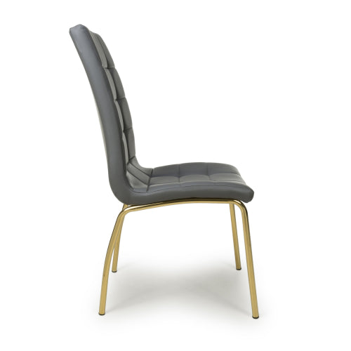 Jenner Leather Effect Grey / Black Fabric Gold Leg Dining Chair