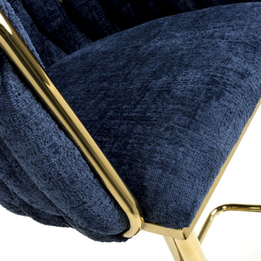 Blaire Blue Fabric Threaded Effect Gold Base Bar Stool