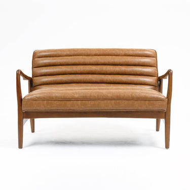 Club Leather Effect Tan 2 Seater Vintage Bench Sofa