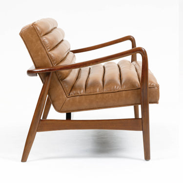 Club Leather Effect Tan 2 Seater Vintage Bench Sofa