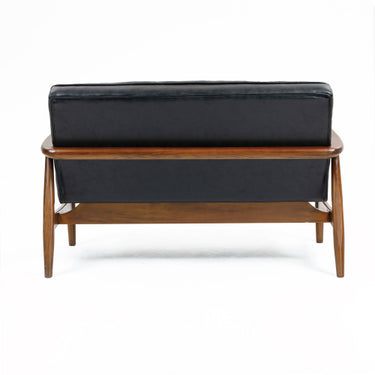 Club Leather Effect Black 2 Seater Vintage Bench Sofa