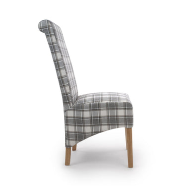 Trista Roll Back Fabric Herringbone Check Cappuccino Dining Chair