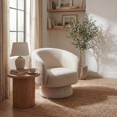 Venice Champagne Chenille Fabric Swivel Accent Chair