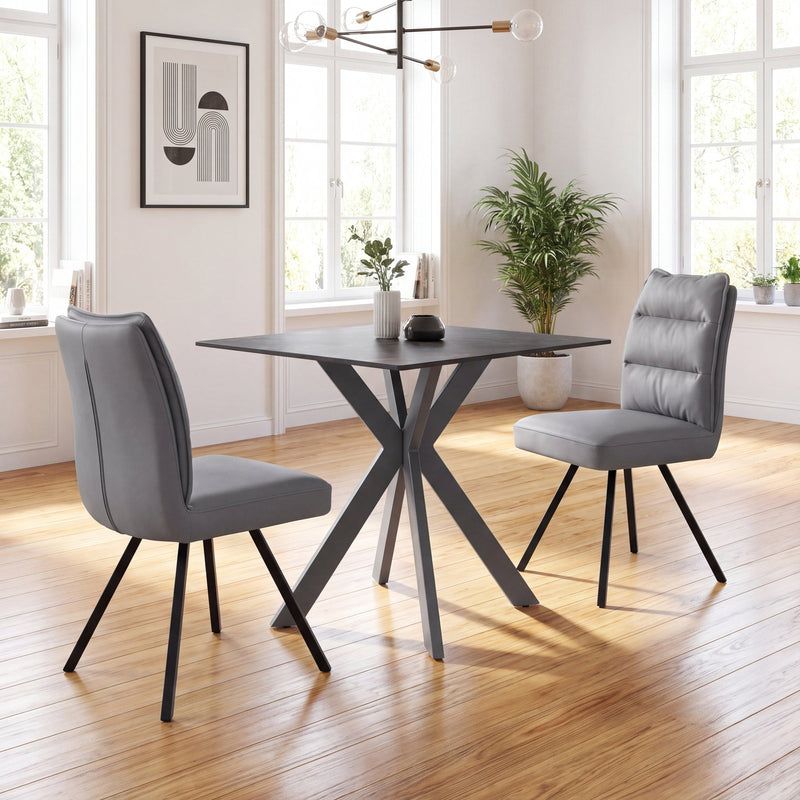 Kyoto 80cm Square Ceramic Grey Marble Dining Table & 2 Stellan Dark Grey Chairs Dining Set