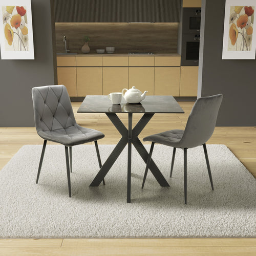 ["Table & 2 Vernon Grey Velvet Chairs"]