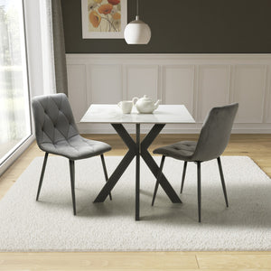Table & 2 Vernon Grey Velvet Chairs