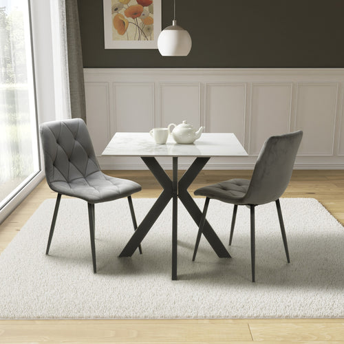 ["Table & 2 Vernon Grey Velvet Chairs"]