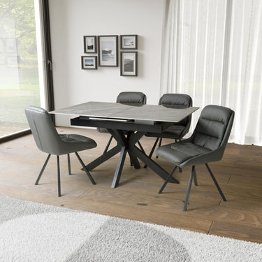 Kyoto Centre Rise 140-180cm Extending Grey Marble Dining Table & 4 Denham Grey Swivel Chairs Dining Set – dining set, alternate view