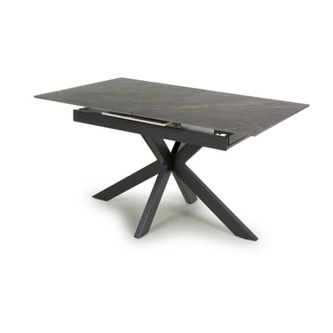 Kyoto Centre Rise 140-180cm Extending Grey Marble Dining Table & 4 Denham Midnight Blue Swivel Chairs Dining Set – dining table, alternate view