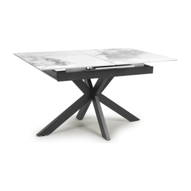 Kyoto Centre Rise 140-180cm Extending White Marble Dining Table & 4 Vienna Stone Swivel Chairs Dining Set – dining table, alternate view