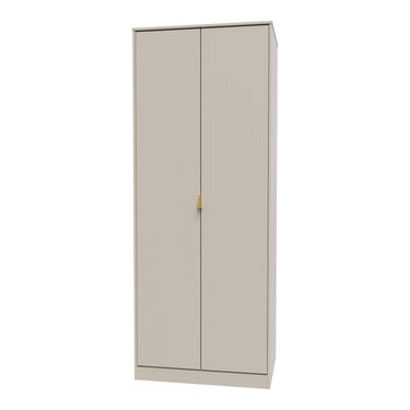 Linear 2 Door Wardrobe in Kashmir Matt with gold hairpin legs, angled view