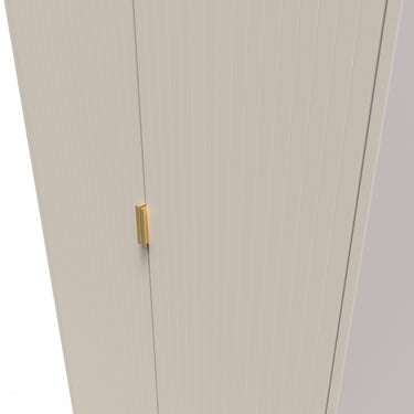 Linear 2 Door Wardrobe in Kashmir Matt with gold hairpin legs, close-up of the patterned doors