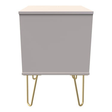 Linear 2 Drawer Bedside Cabinet in Kashmir Matt with gold hairpin legs, side view