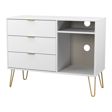 Linear 3 Drawer Sideboard in White Matt, angled view