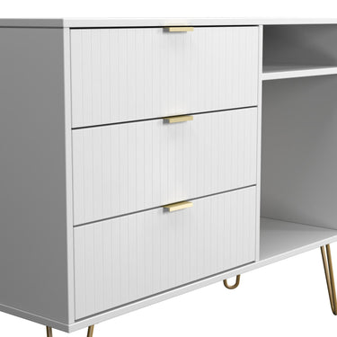 Linear 3 Drawer Sideboard in White Matt, close-up of the patterned drawer fronts