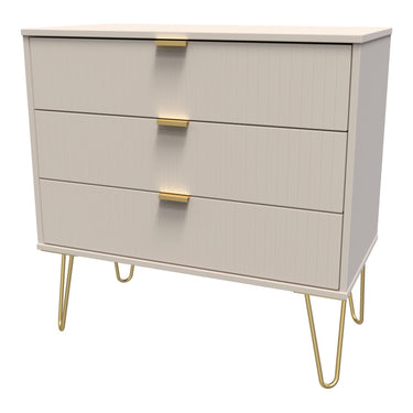 Linear 3 Drawer Wide Chest of Drawers in Kashmir Matt, angled view