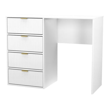 Linear 4 Drawer Desk in White Matt, angled view