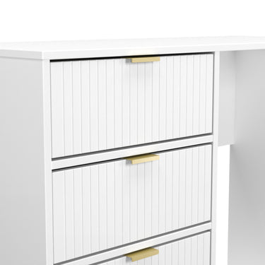 Linear 4 Drawer Desk in White Matt, close-up of the patterned drawer fronts