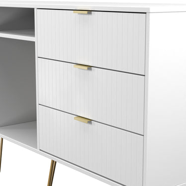 Linear 6 Drawer Wide Sideboard in White Matt, close-up of the patterned drawer fronts