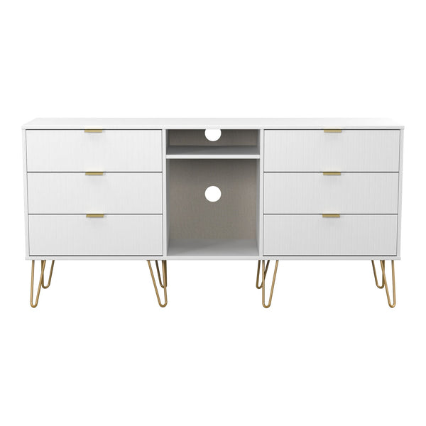 Linear 6 Drawer Wide Sideboard in White Matt, front view