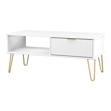 Linear Coffee Table in White Matt, angled view