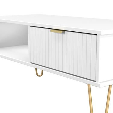 Linear Coffee Table in White Matt, close-up of the patterned drawer fronts