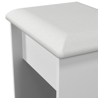 Linear Dressing Stool in White Matt, close-up of the padded seat