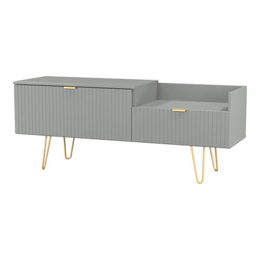 Linear Split Level TV Unit in Dusk Grey, angled view