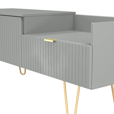 Linear Split Level TV Unit in Dusk Grey, close-up of the patterned drawer fronts
