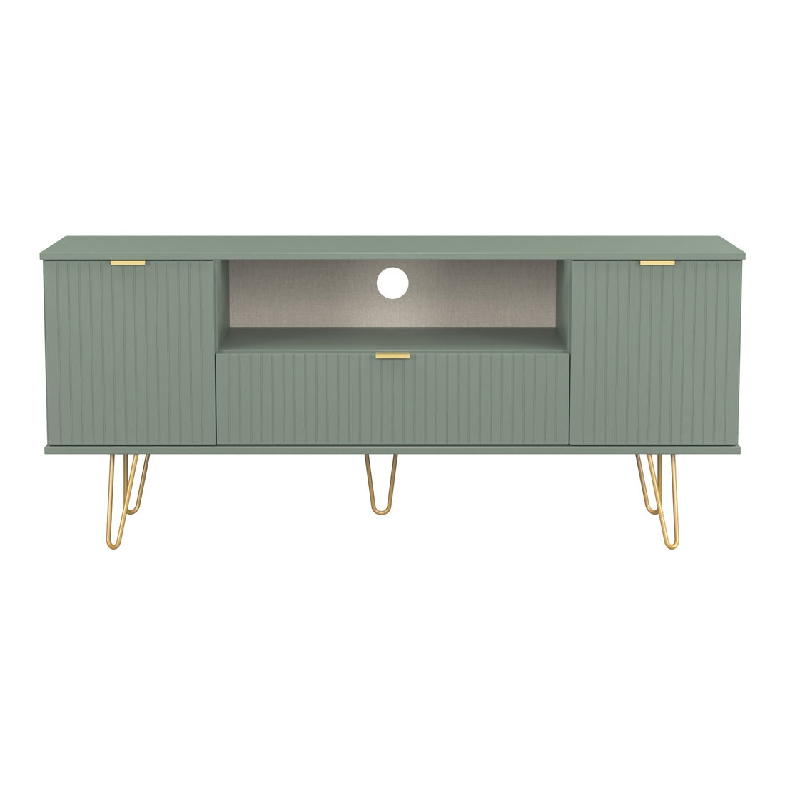 Linear Wide TV Unit in Reed Green, front view