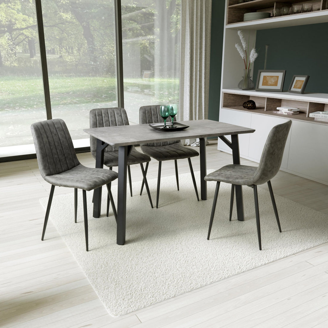 Lorne 1.2m Grey Concrete Effect Dining Table & 4 Lisbon Grey Microfibre Chairs Dining Set – complete dining set