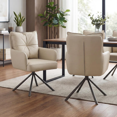Lucan Leather Effect Dining Chair - Taupe – styled in a dining room