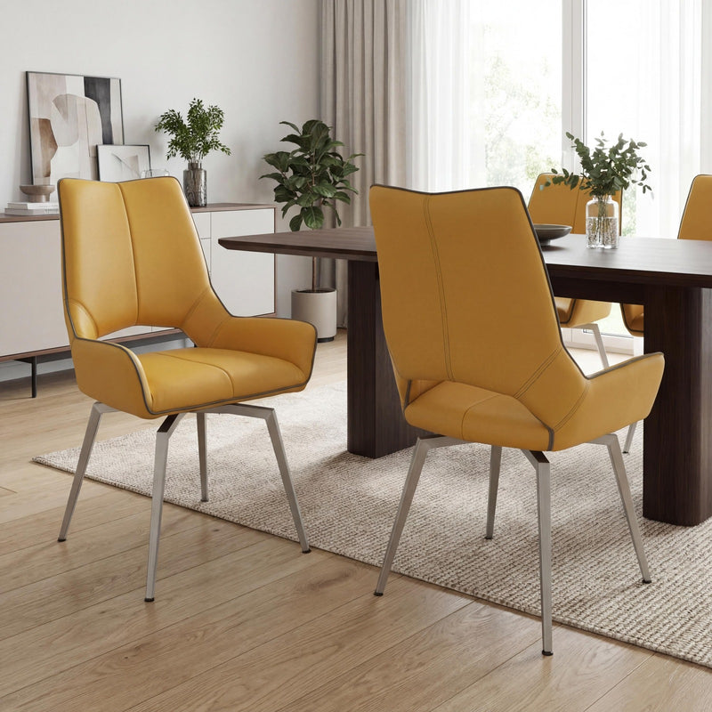Mako Swivel Leather Effect Dining Chair - Yellow