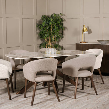 Marcello 180cm Sintered Stone Dining Table - Walnut – styled in a dining room